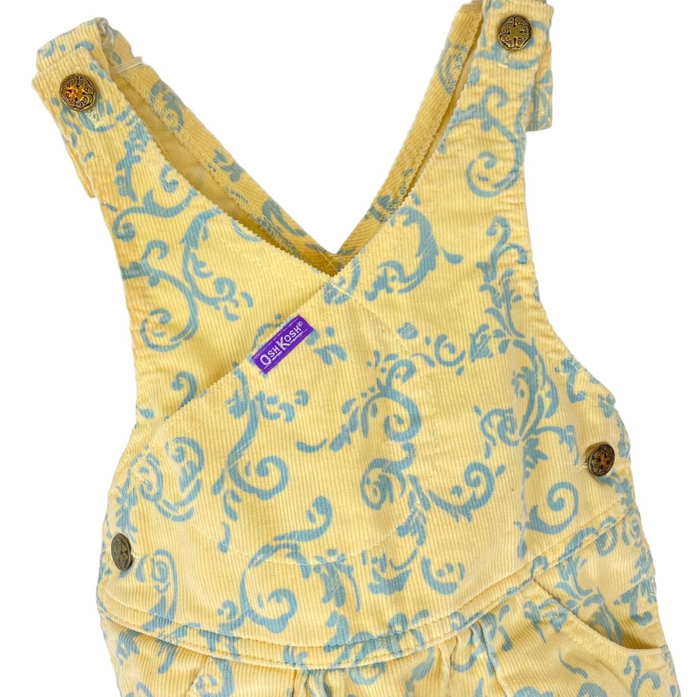 Vintage OshKosh Vestbak Dress Girl Size 5 Yellow Blue Swirl Print Corduroy USA